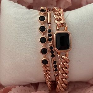 Gold and Black Bracelet Set with Stone Embellishments